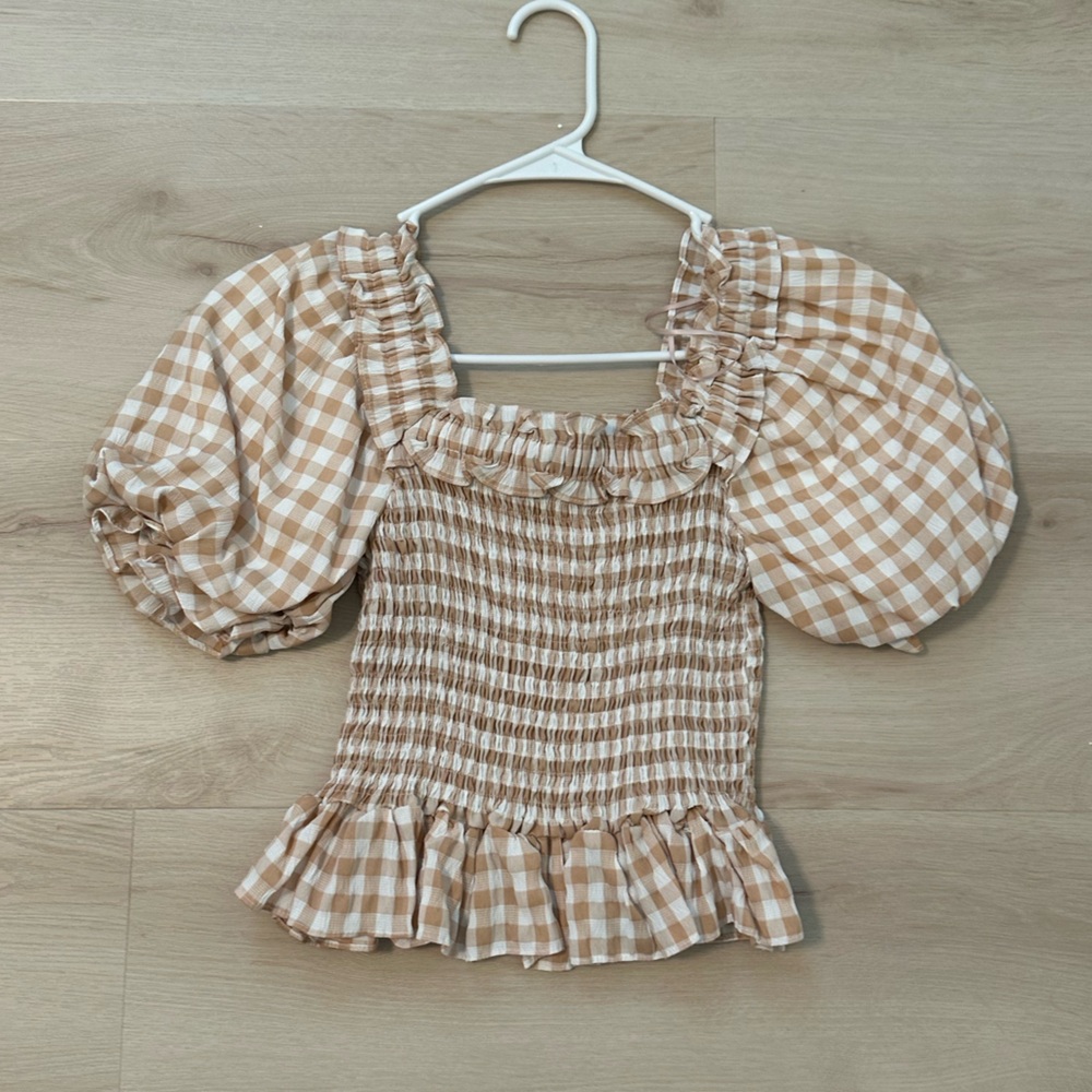The Post Gingham Smocked Top